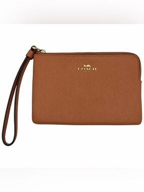 Coach Corner Zip Wristlet Card Holder Wallet in Sunset Burnt Orange Leather